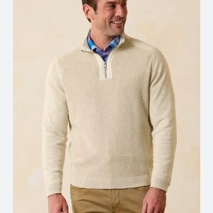 Tommy Bahama Men's Beige Zip-Up Sweater Size XL